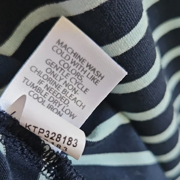 J Jill Wearever Navy Green Med Striped Long Sleeve Top Vneck - Picture 5 of 12